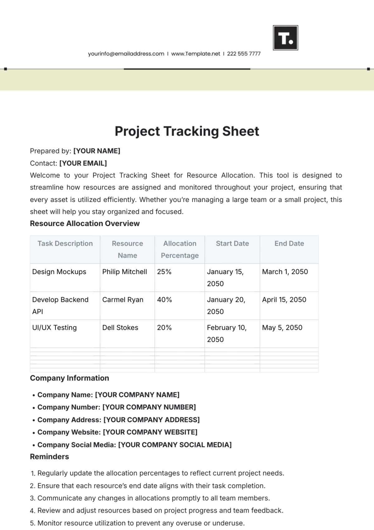 Project Tracking Sheet Template - Edit Online & Download