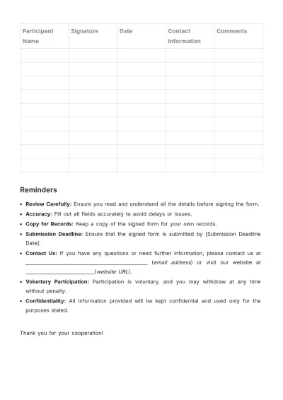 Free Blank Sign Sheet Template to Edit Online