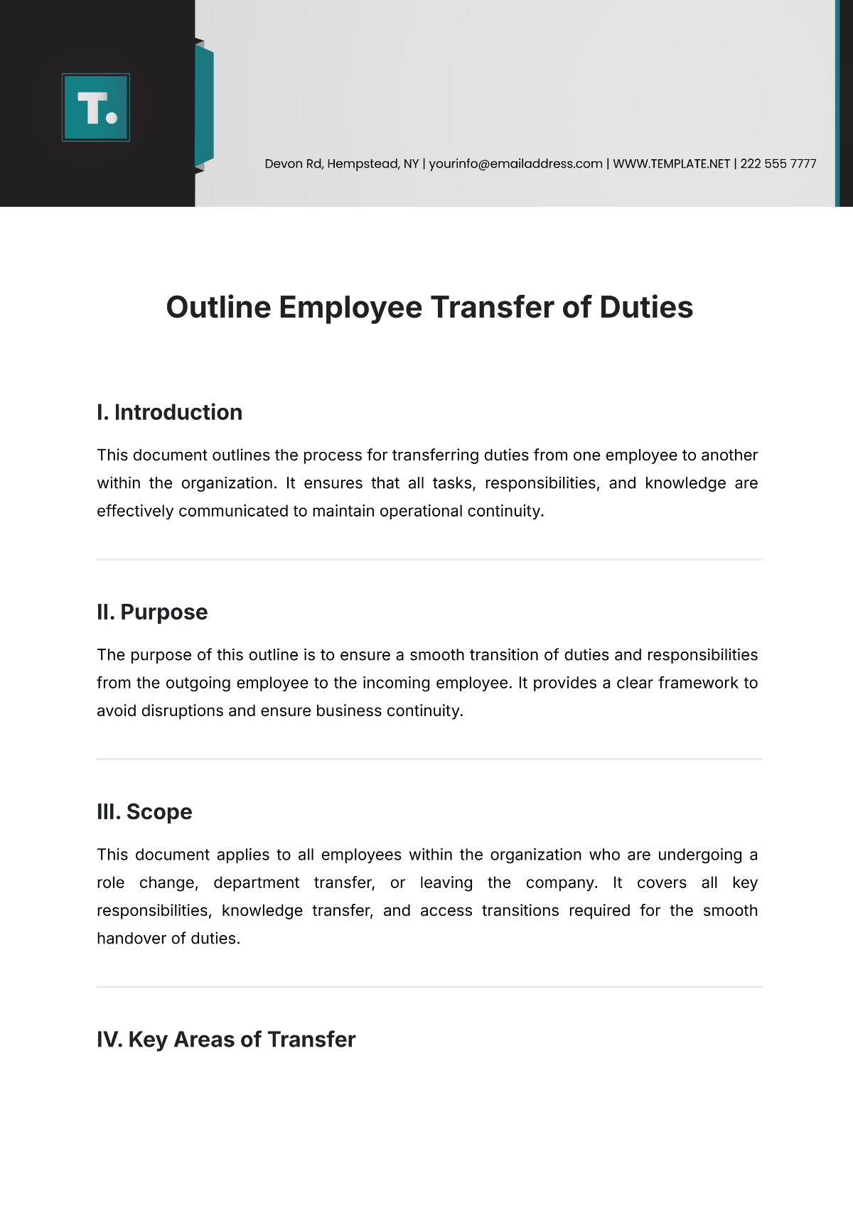 Outline Employee Transfer of Duties Template - Edit Online & Download