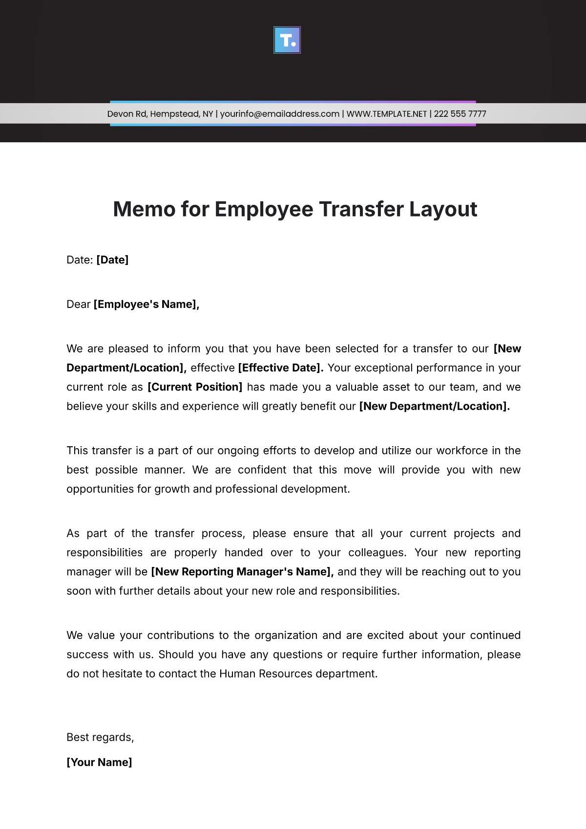 Memo for Employee Transfer Layout Template - Edit Online & Download