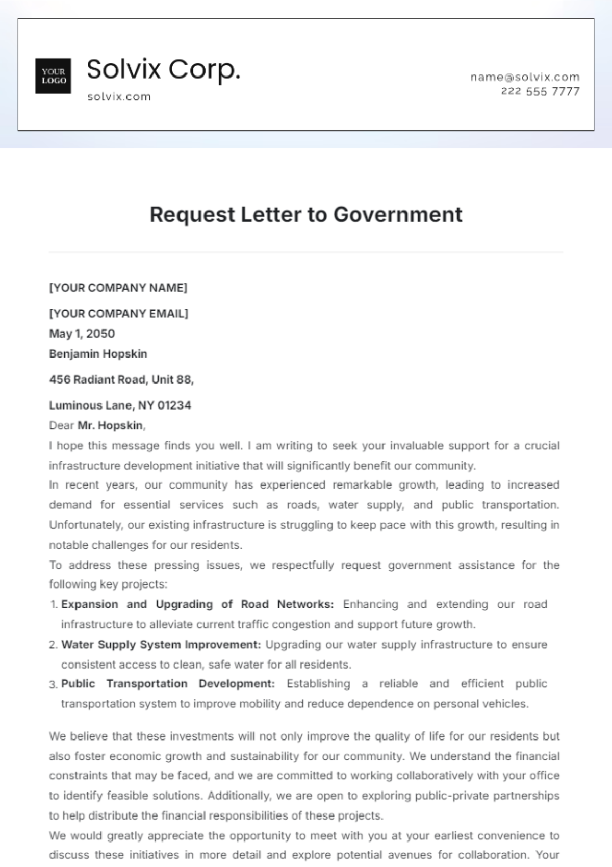 Request Letter to Government Template - Edit Online & Download