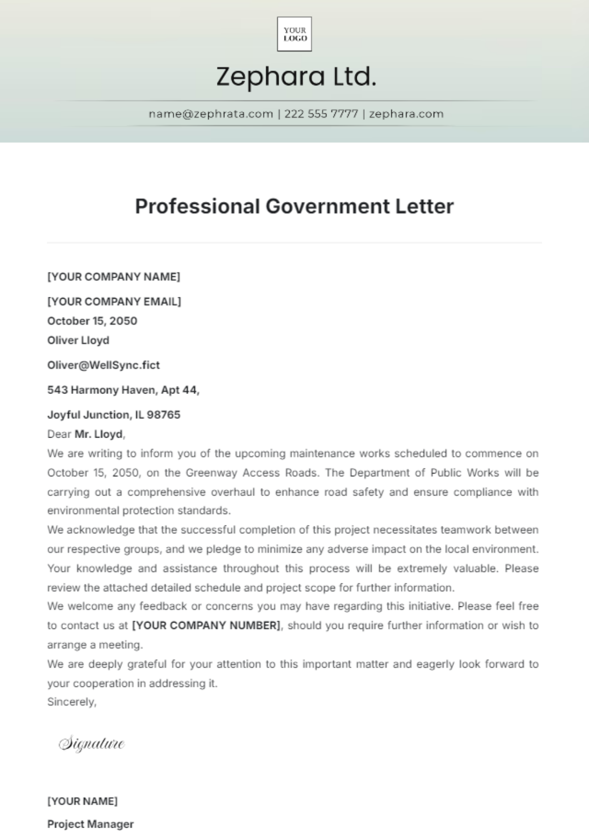 Professional Government Letter Template - Edit Online & Download