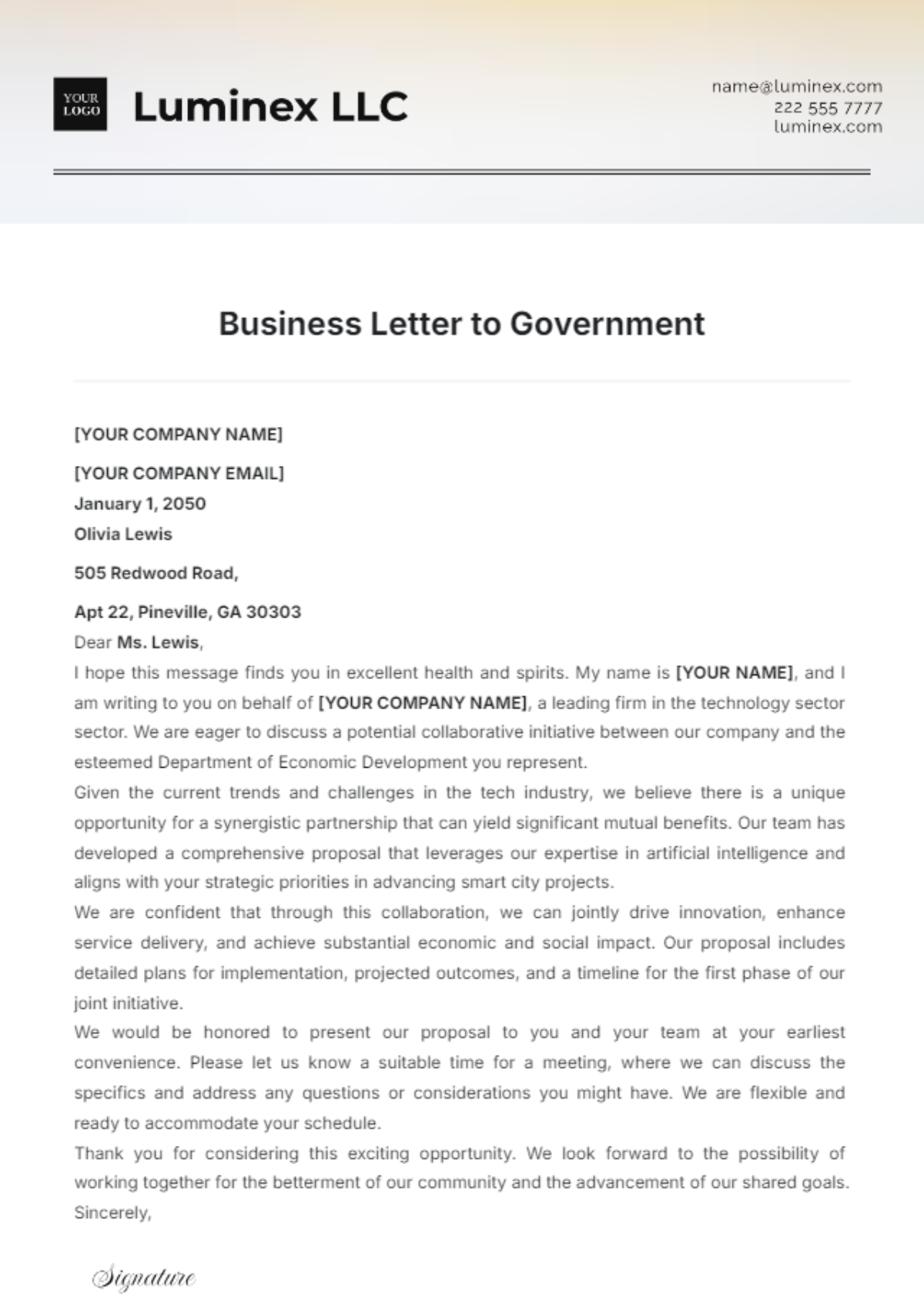 Business Letter to Government Template - Edit Online & Download