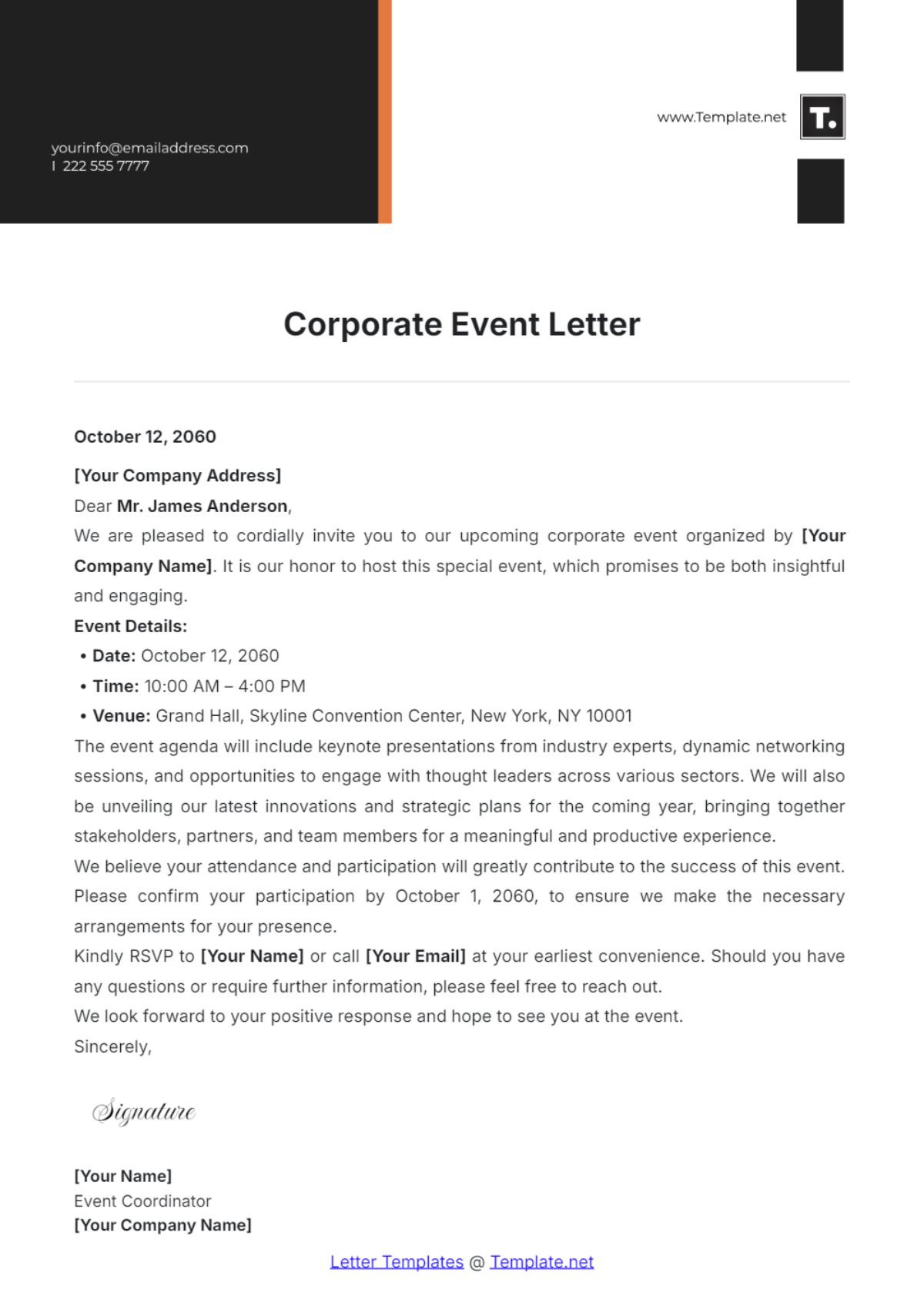 Corporate Event Letter Template - Edit Online & Download