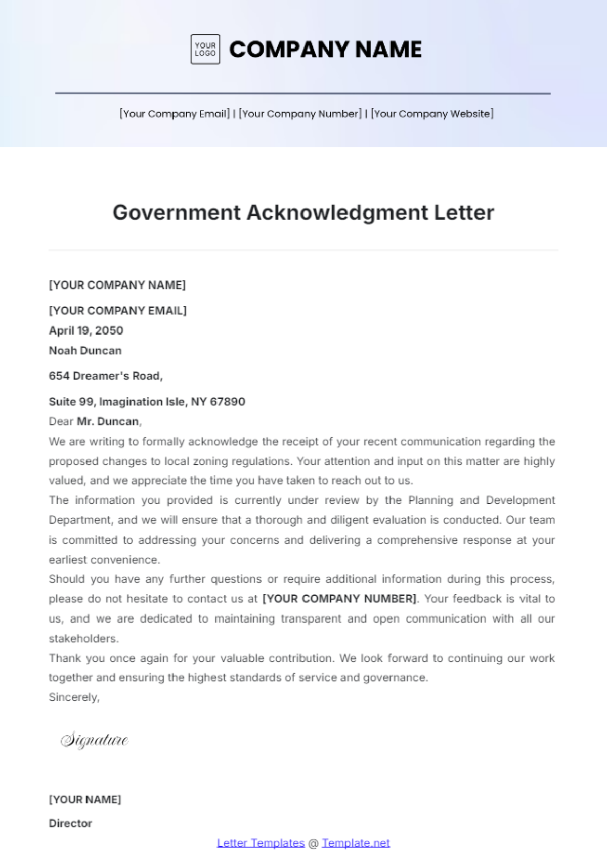 Government Acknowledgment Letter Template - Edit Online & Download