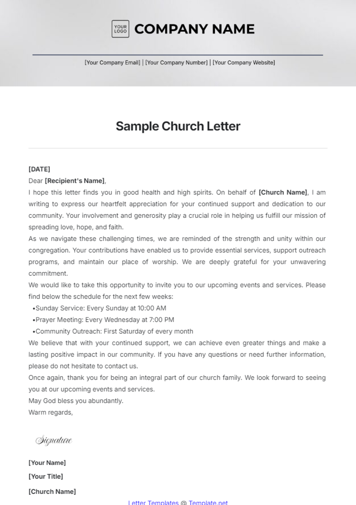 Sample Church Letter Template - Edit Online & Download