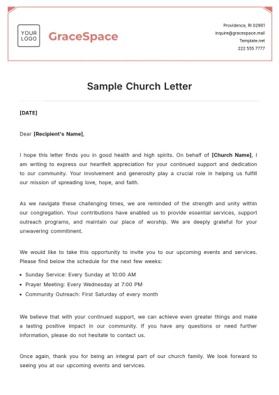 Free Sample Church Letter Template to Edit Online