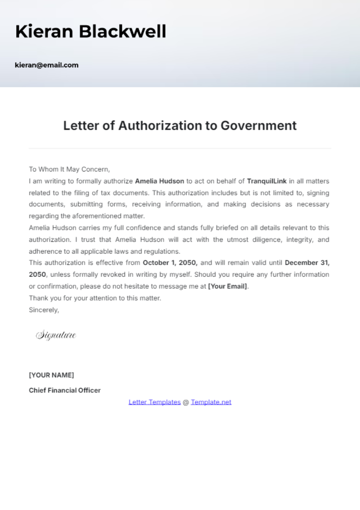 Letter of Authorization to Government Template - Edit Online & Download