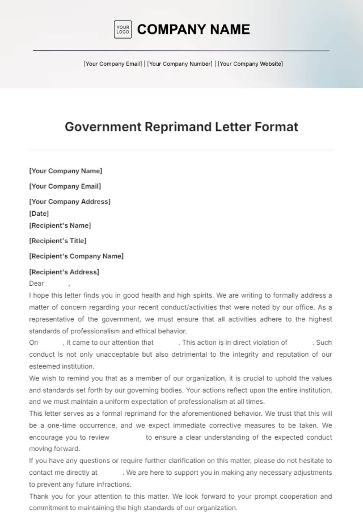 Government Reprimand Letter Format Template - Edit Online & Download