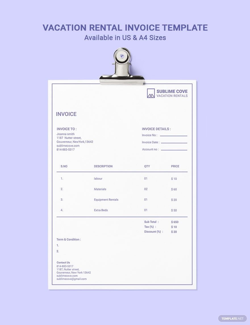 Vacation Rental Invoice Template