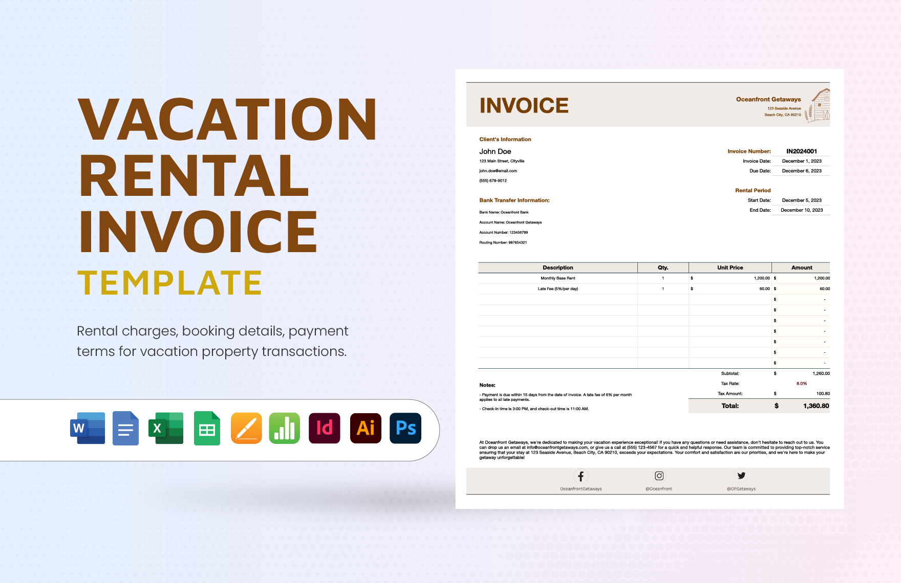 Vacation Rental Invoice Template