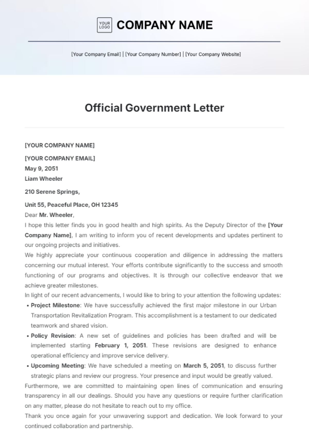 Official  Government Letter Template - Edit Online & Download