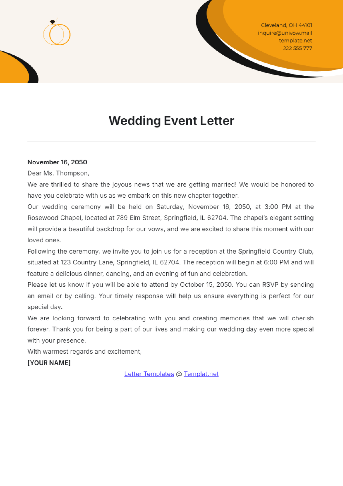 Wedding Event Letter Template - Edit Online & Download