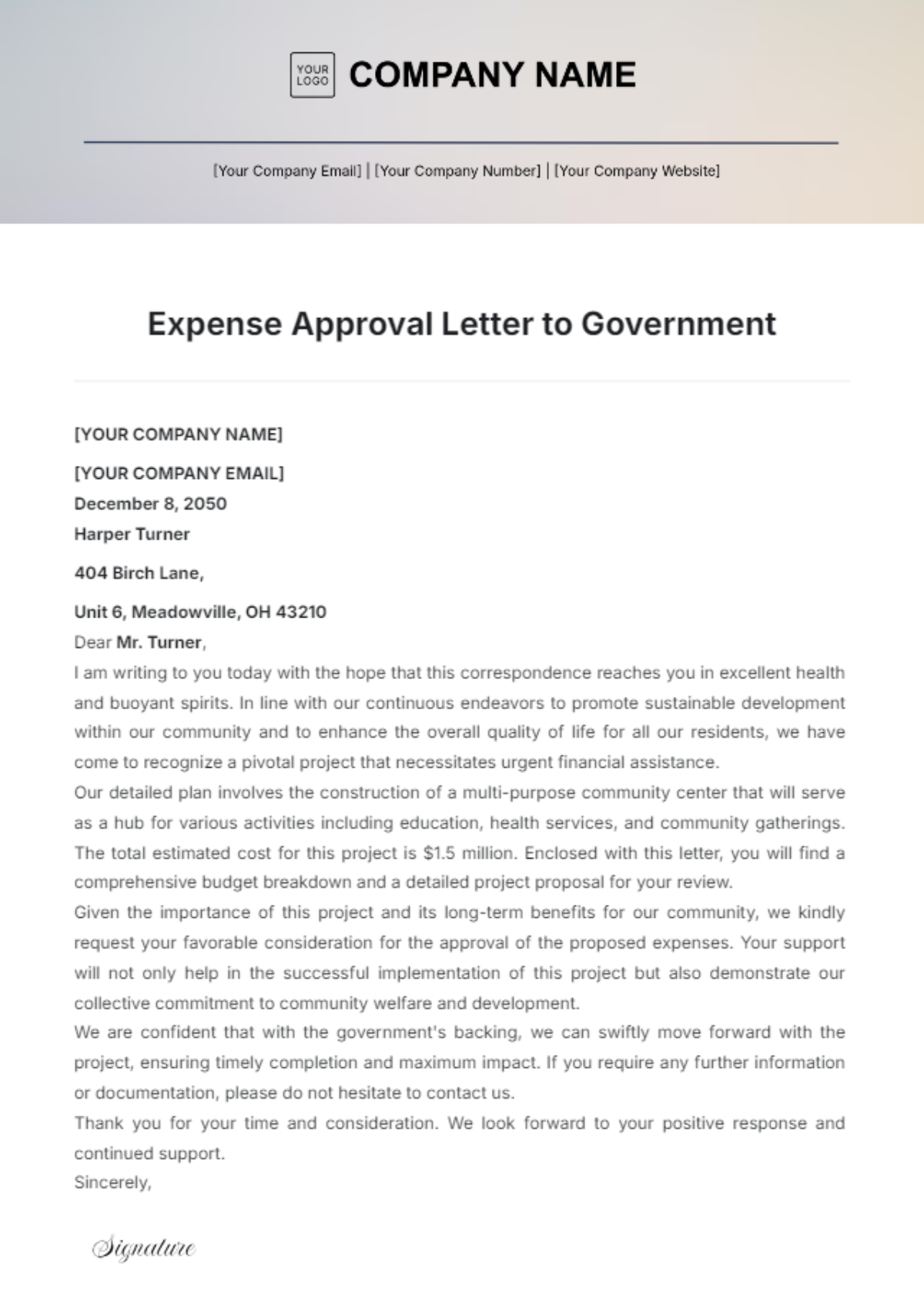 Expense Approval Letter to Government Template - Edit Online & Download