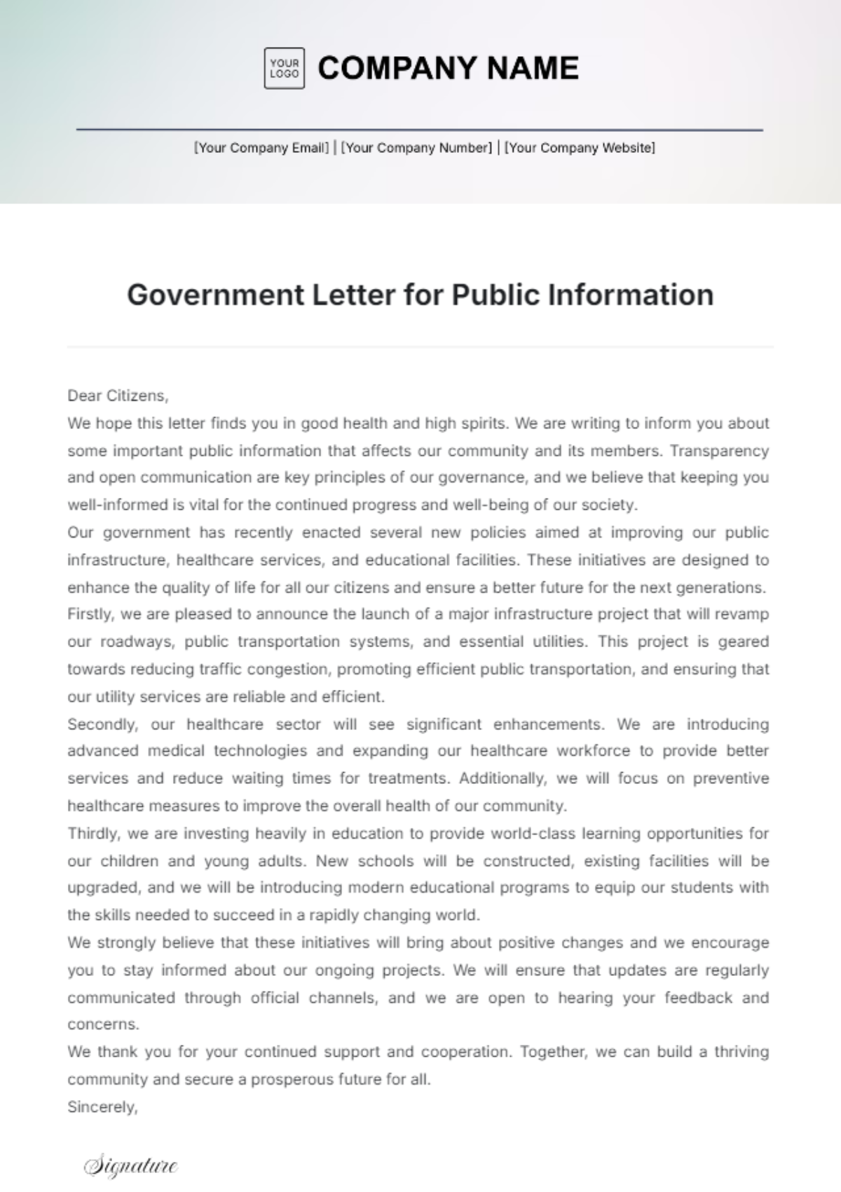 Government Letter for Public Information Template - Edit Online & Download