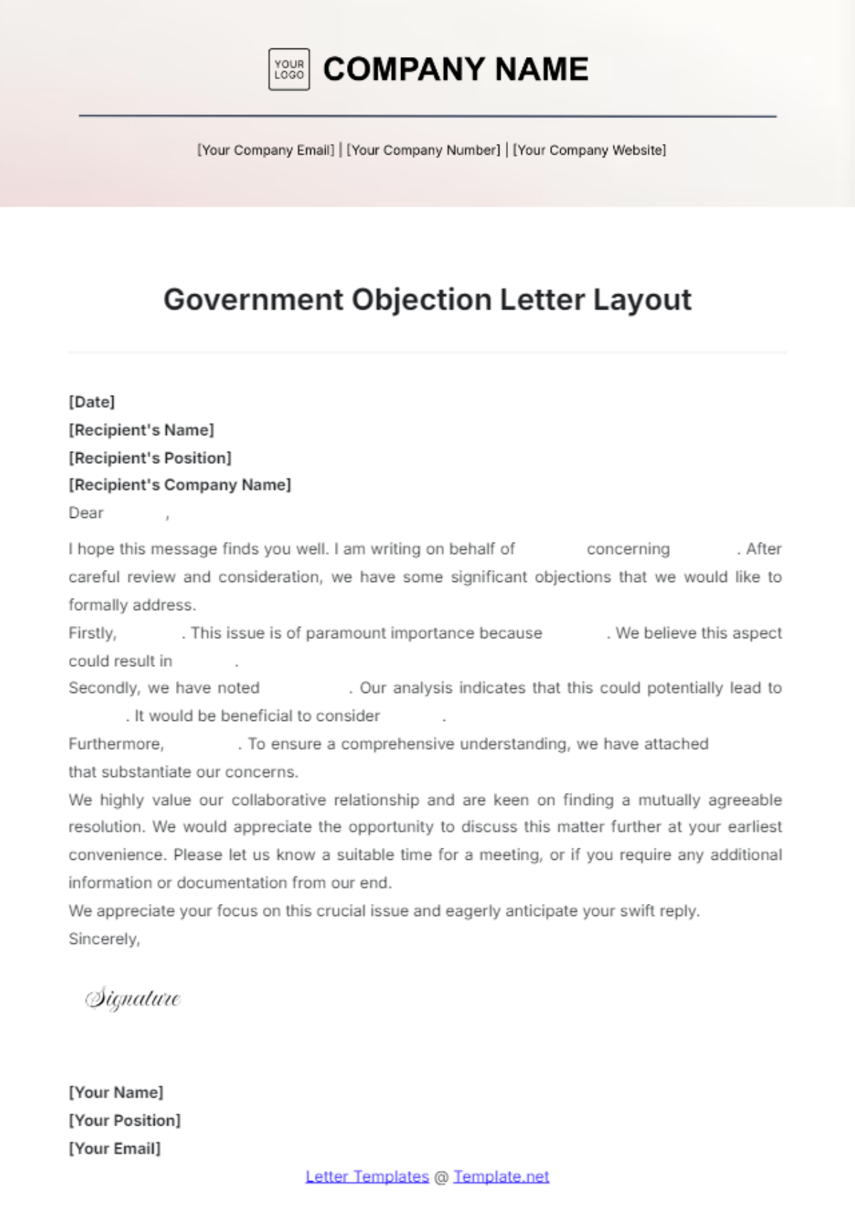 Government Objection Letter Layout Template - Edit Online & Download