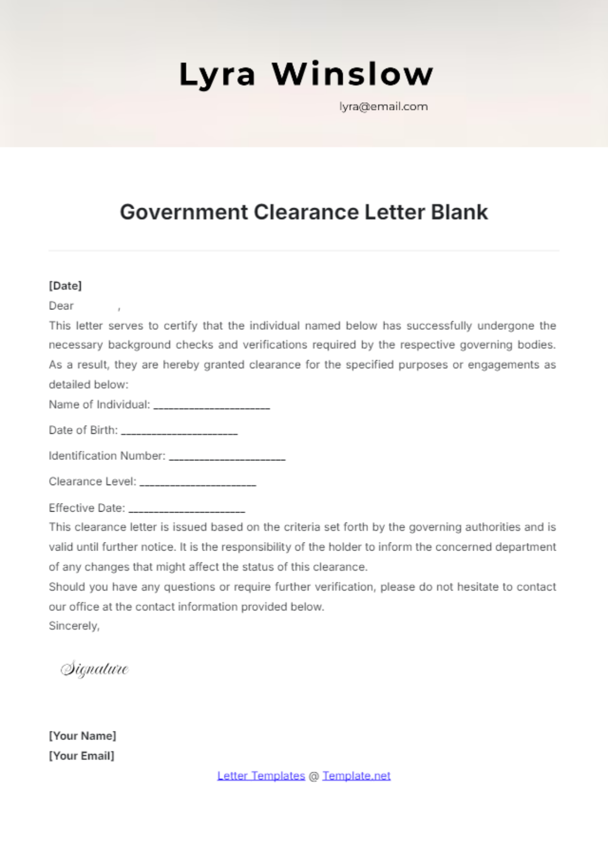 Government Clearance Letter Blank Template - Edit Online & Download