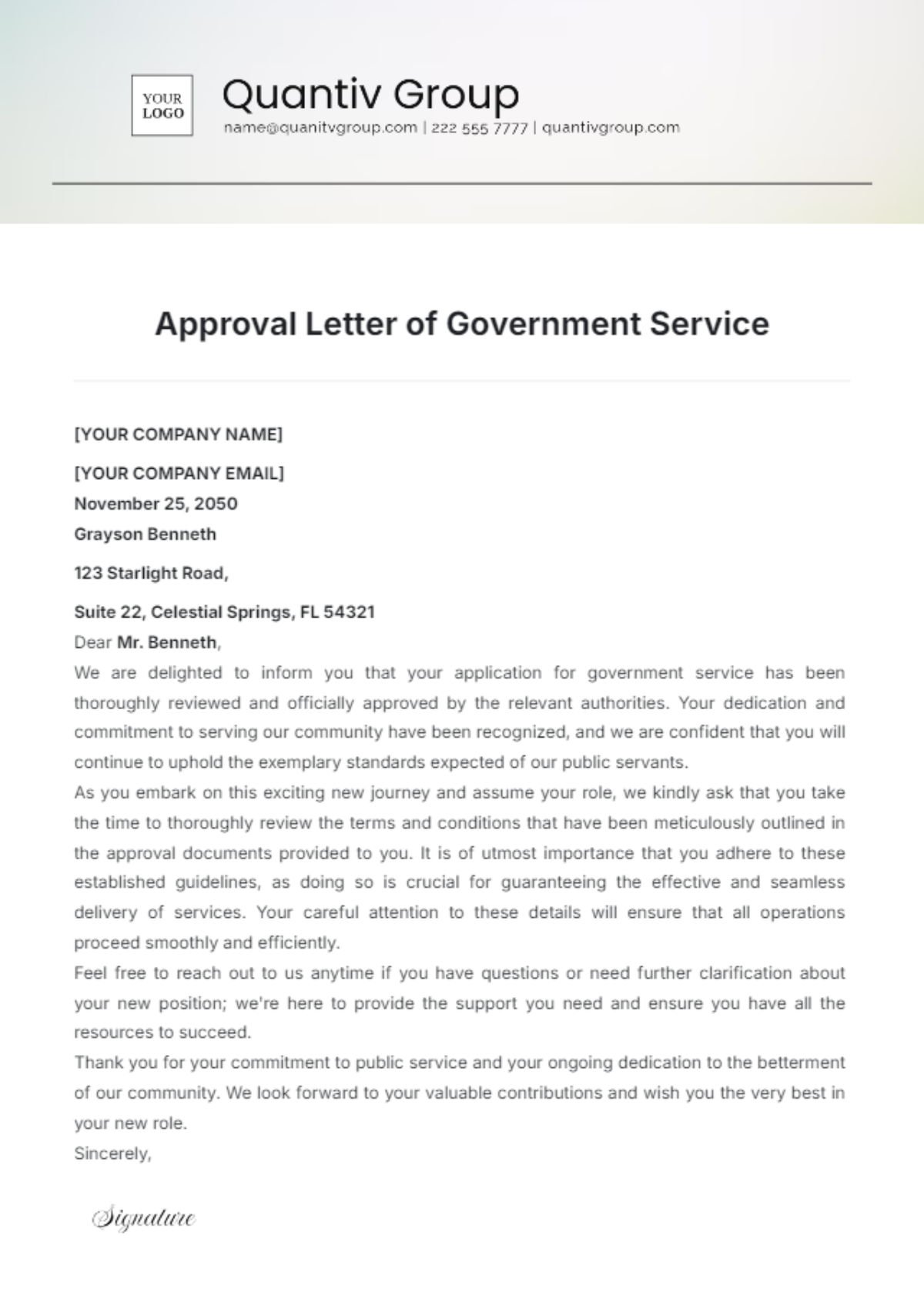 Free Approval Letter of Government Service Template - Edit Online ...