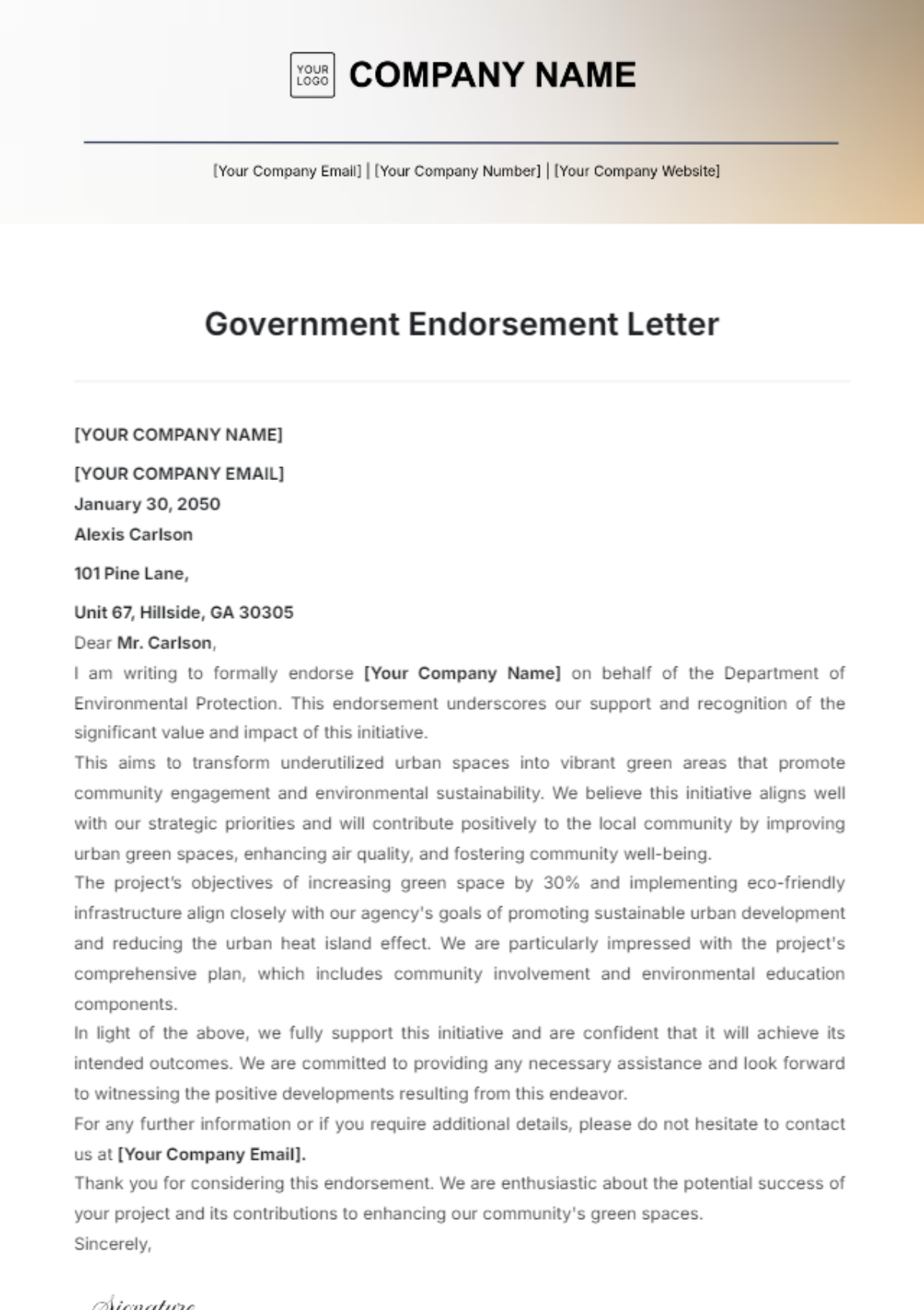 Government Endoresment Letter Template - Edit Online & Download