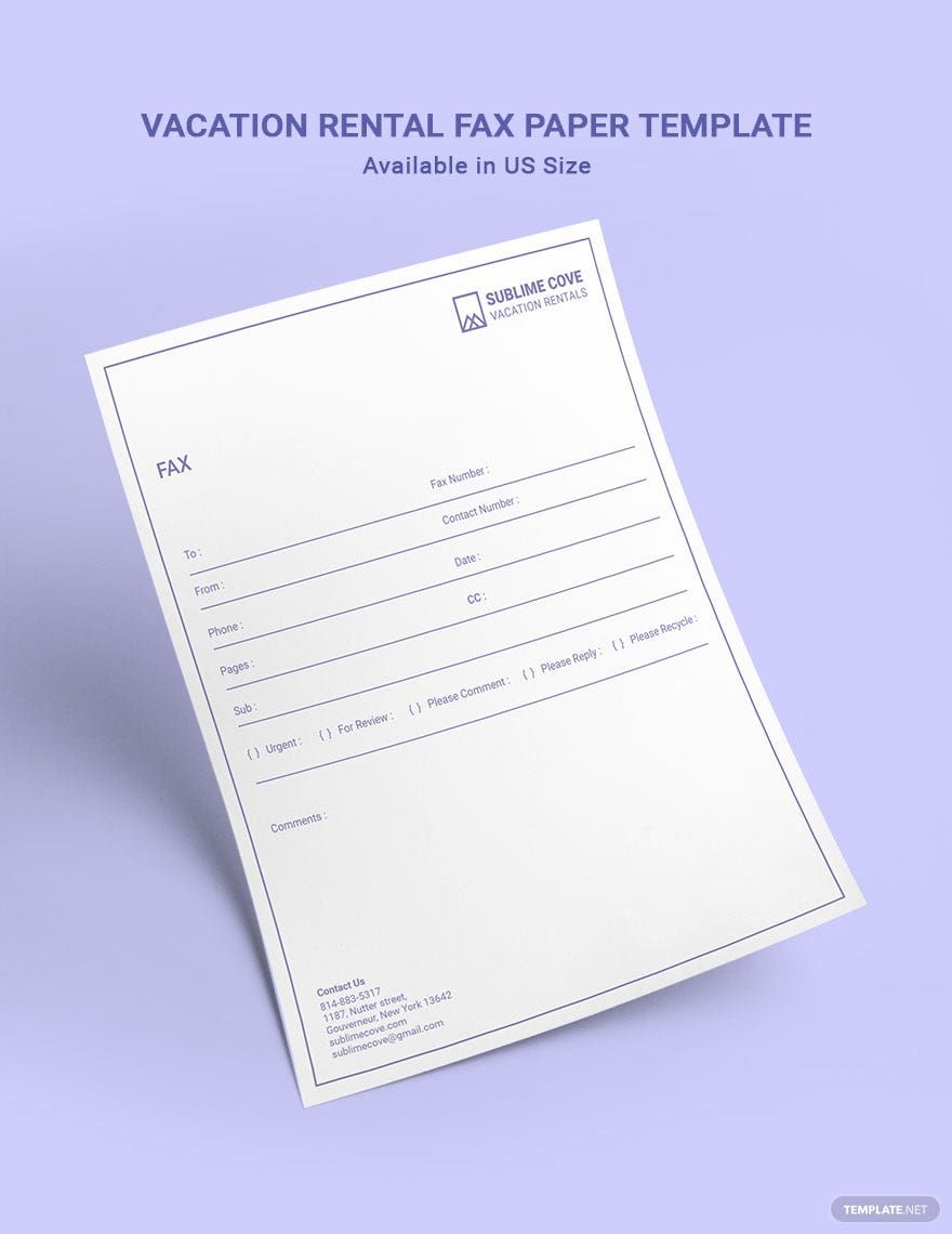 Free Vacation Rental Fax Paper Template