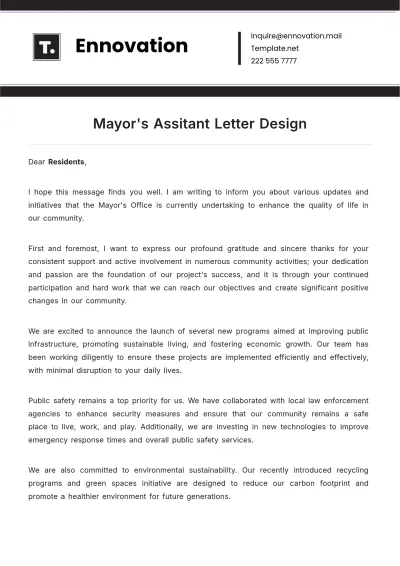 Free Mayor's Assitant Letter Design Template to Edit Online