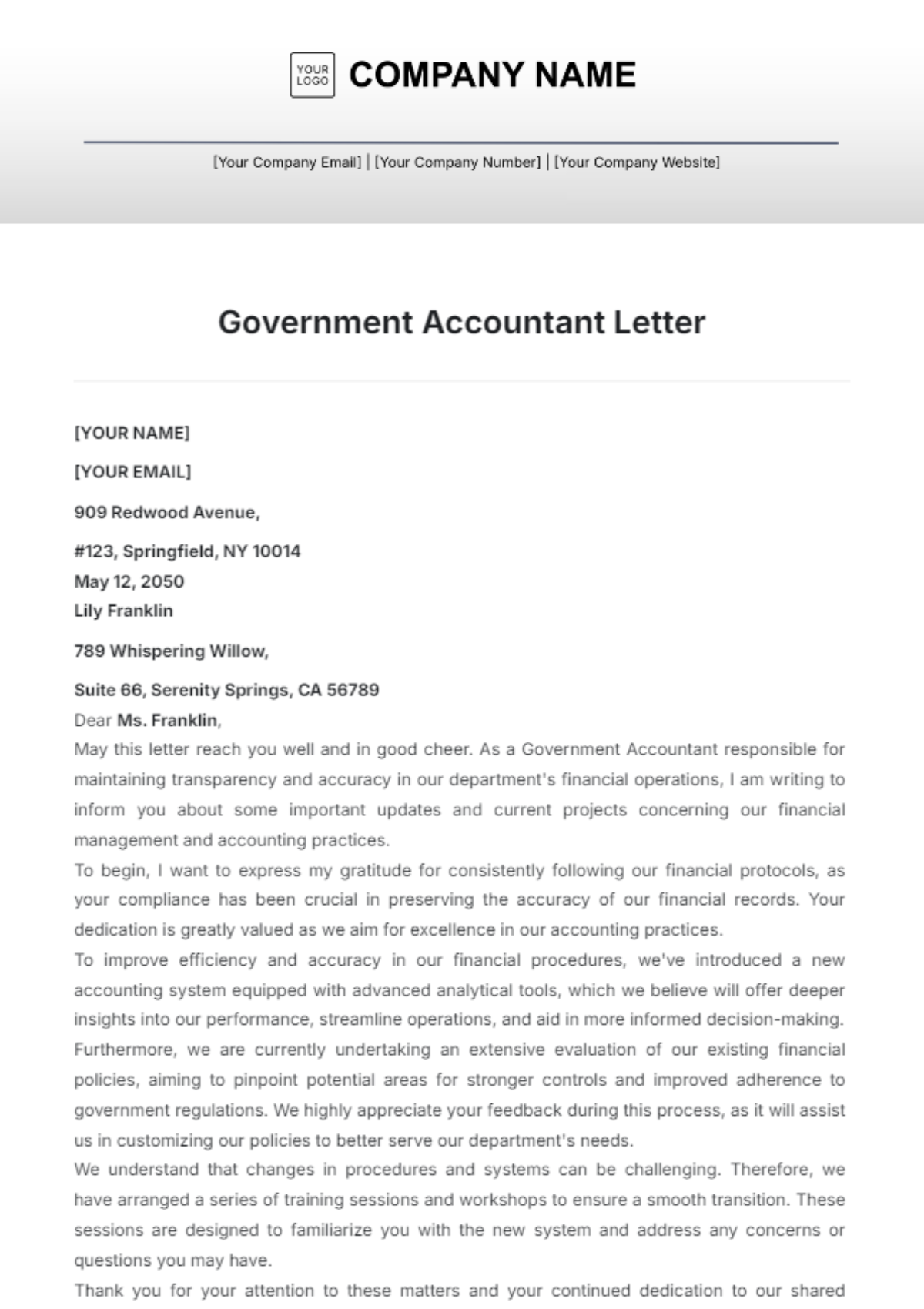 Government Accountant Letter Template - Edit Online & Download