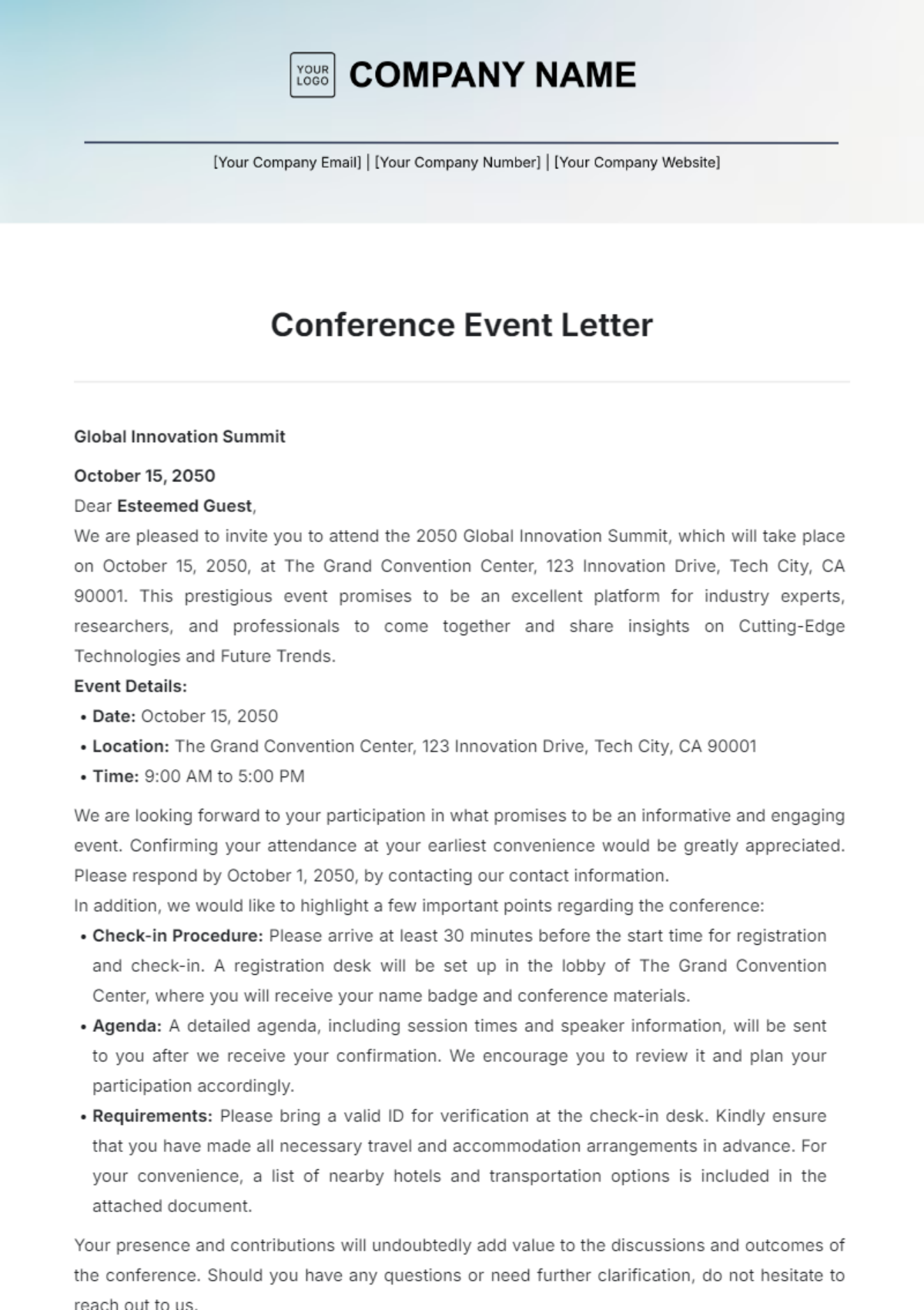 Conference Event Letter Template - Edit Online & Download