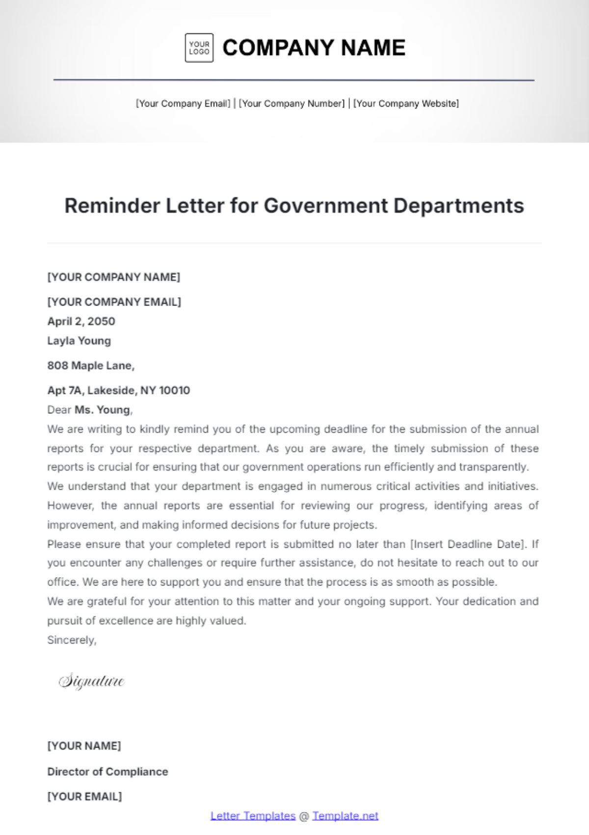 Reminder Letter for Government Departments Template - Edit Online & Download