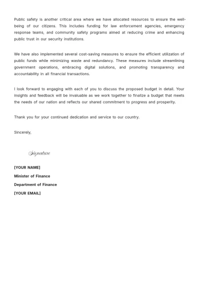 Free Government Official Budget Letter Template to Edit Online
