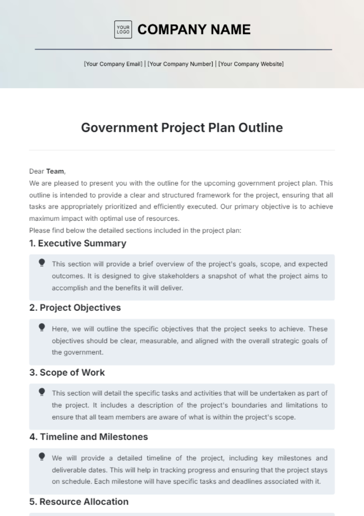 Government Project Plan Outline Template - Edit Online & Download