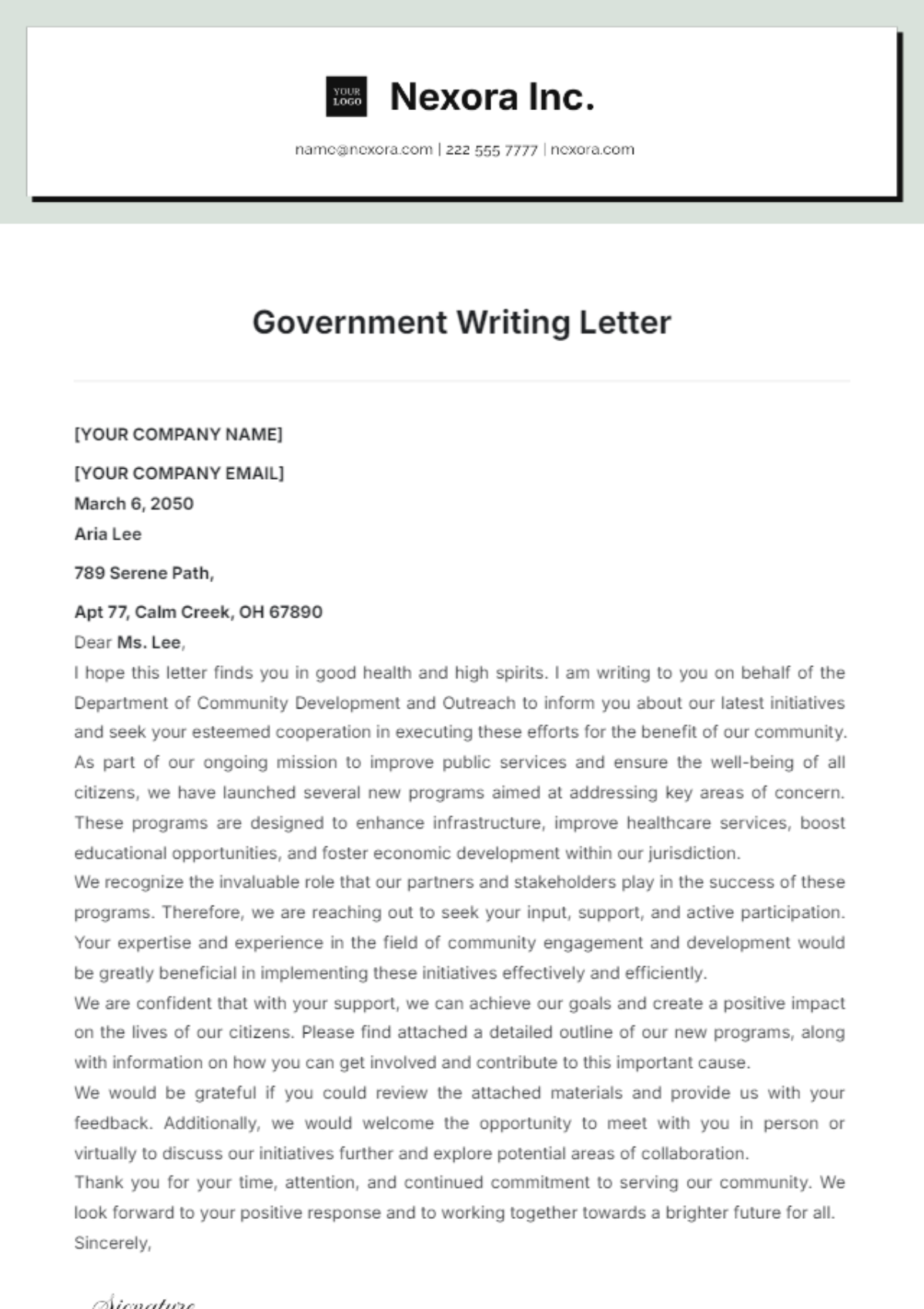 Government Writing Letter Template - Edit Online & Download