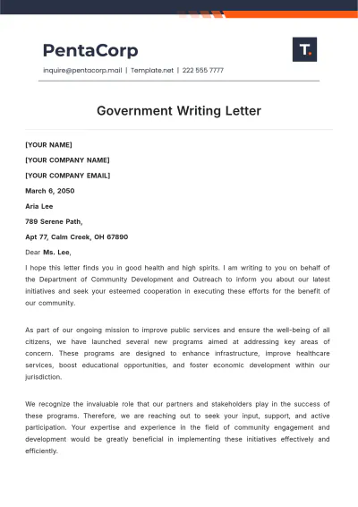 Free Government Writing Letter Template to Edit Online