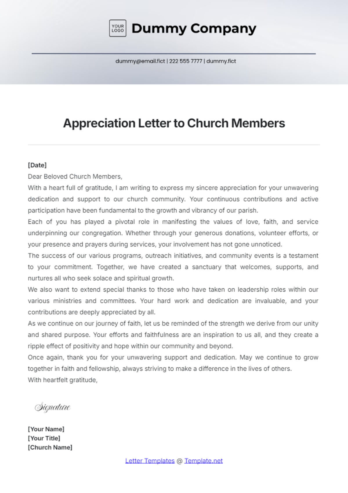 Appreciation Letter to Church Members Template - Edit Online & Download