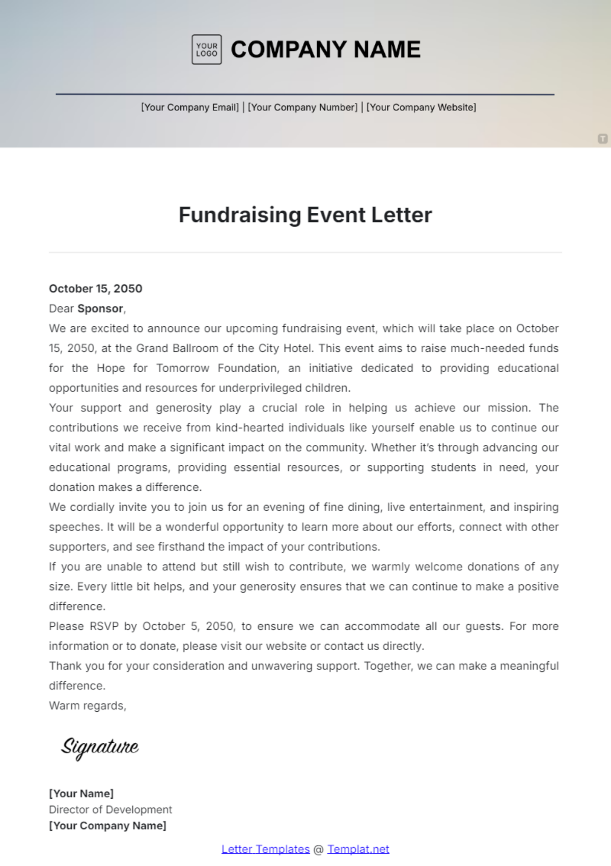 Fundraising Event Letter Template - Edit Online & Download