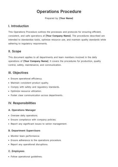 Free Operations Procedure Template to Edit Online