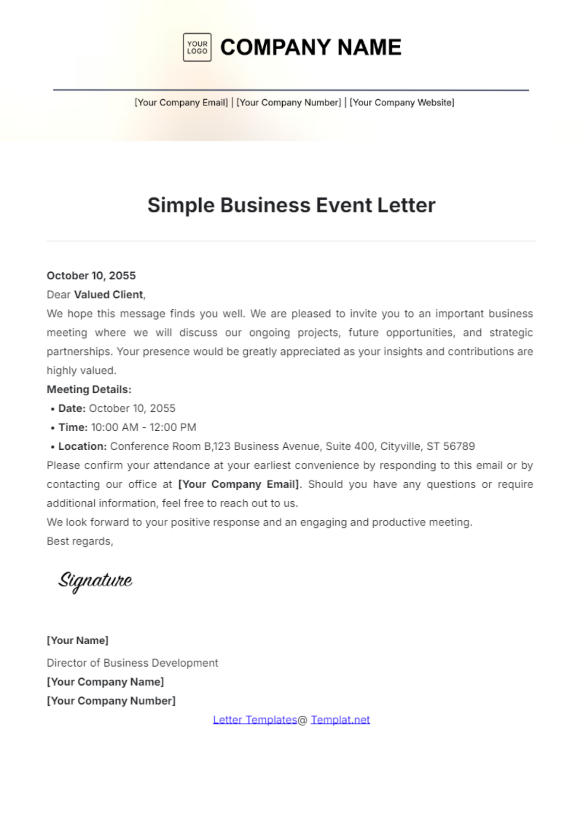 Simple Business Event  Letter Template - Edit Online & Download