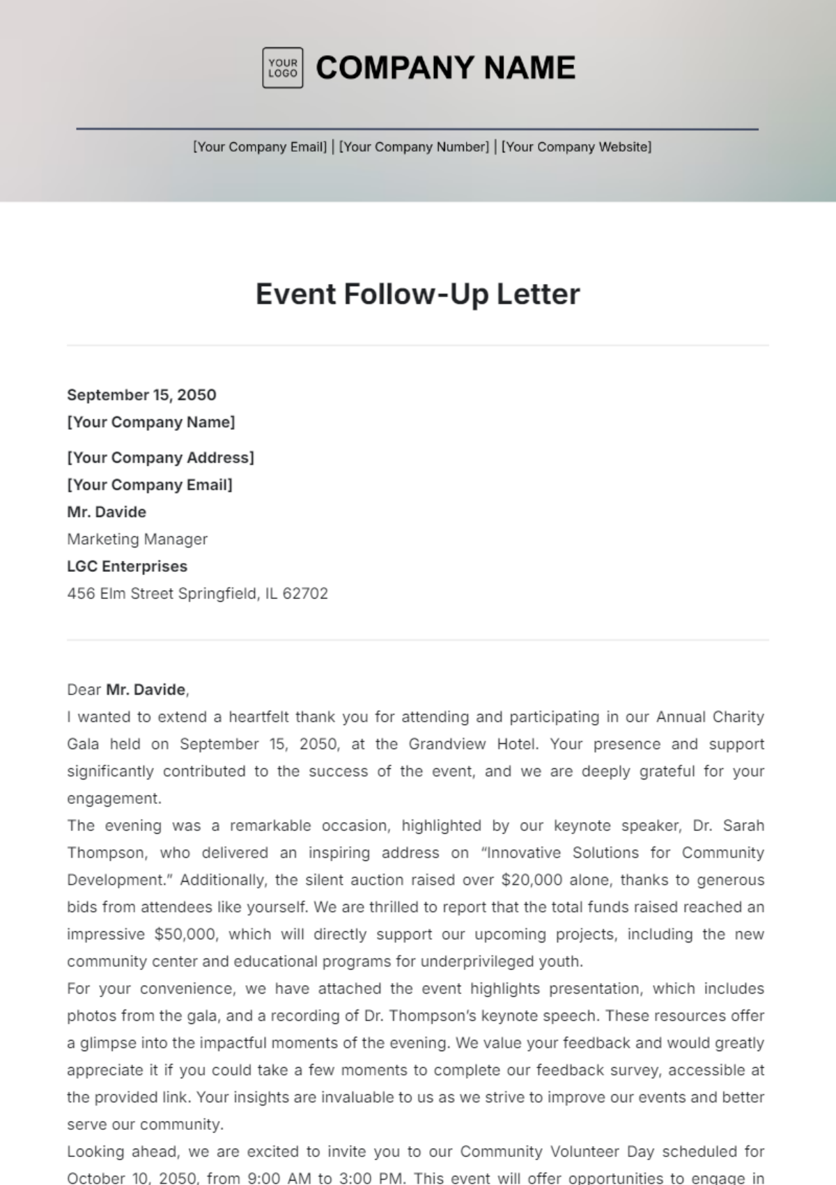 Event Follow-Up Letter Template - Edit Online & Download