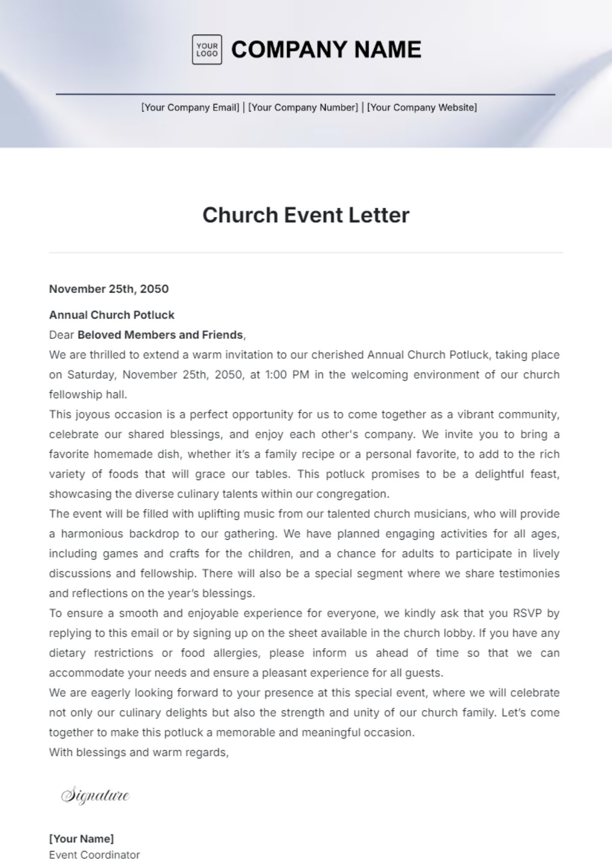 Church Event  Letter Template - Edit Online & Download