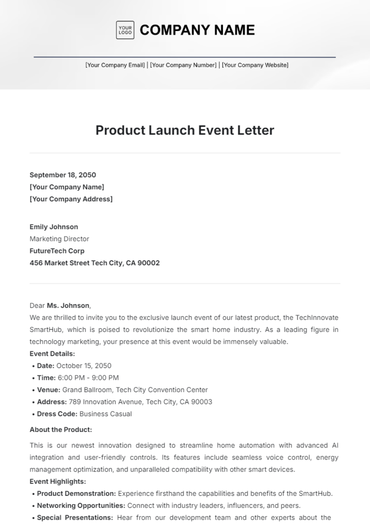 Product Launch Event  Letter Template - Edit Online & Download