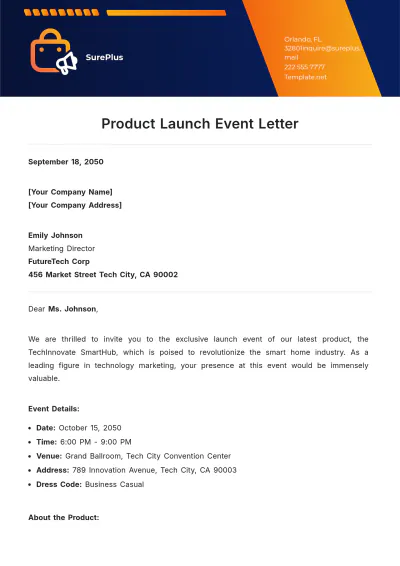 Free Product Launch Event  Letter Template to Edit Online