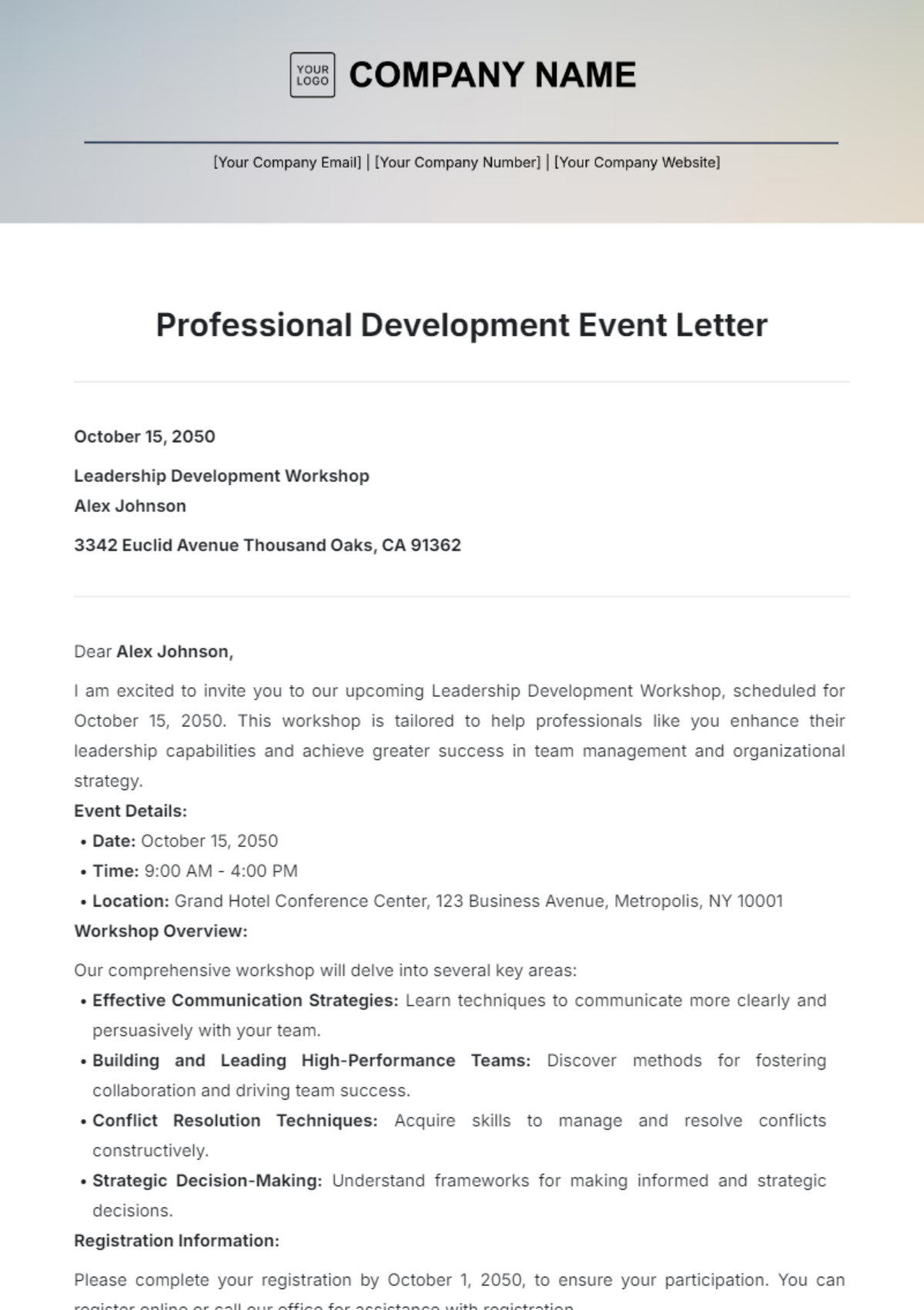 Professional Development Event Letter Template - Edit Online & Download