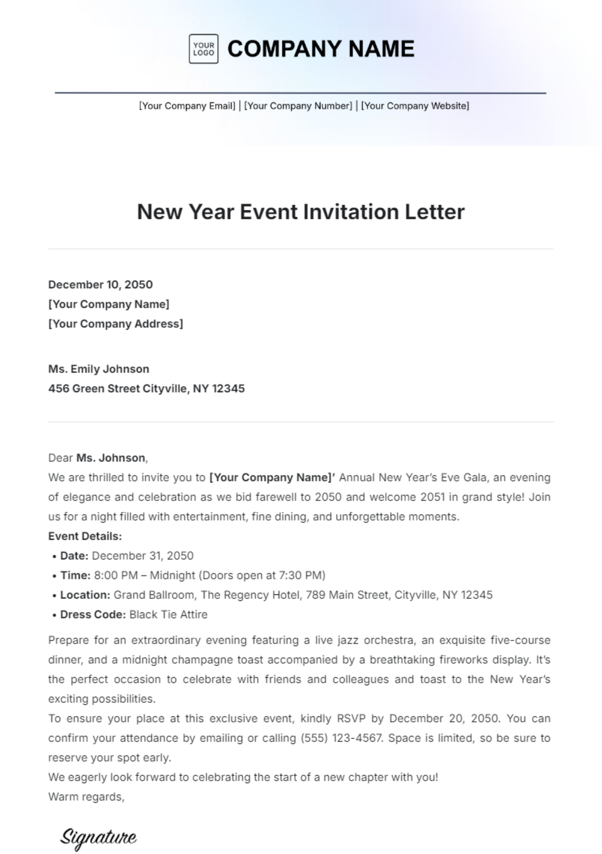 New Year Event Invitation Letter Template - Edit Online & Download