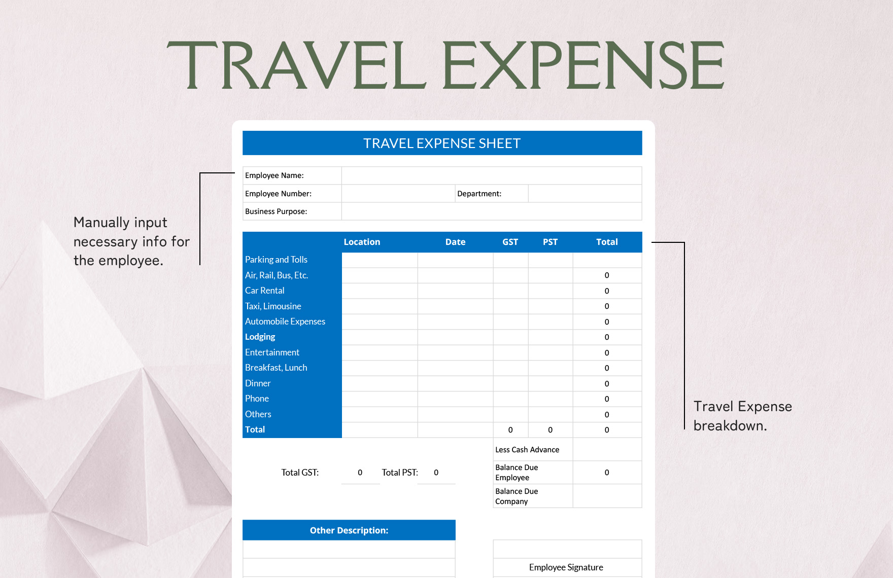 Travel Expense Sheet Template