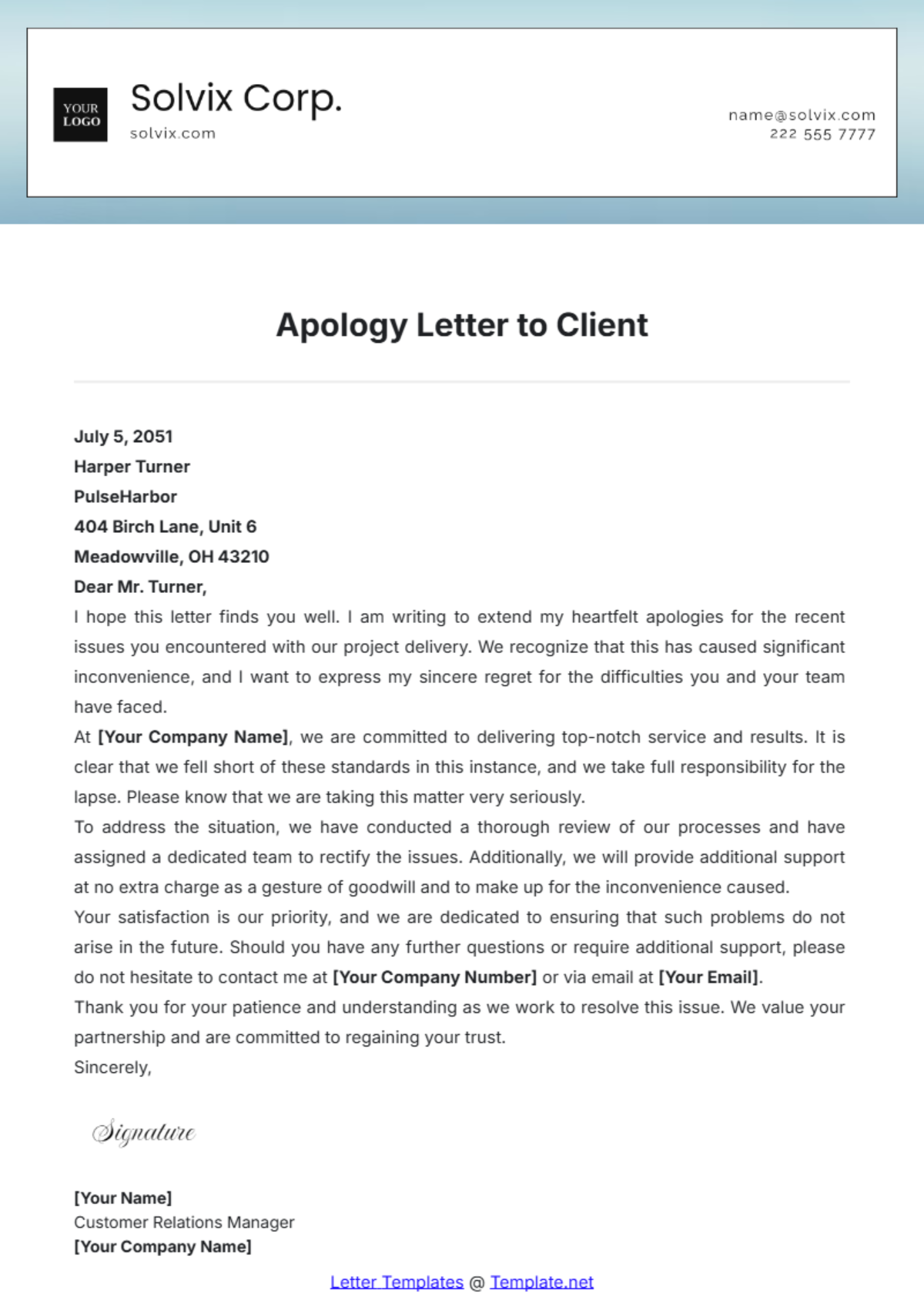 Apology Letter to Client Template - Edit Online & Download