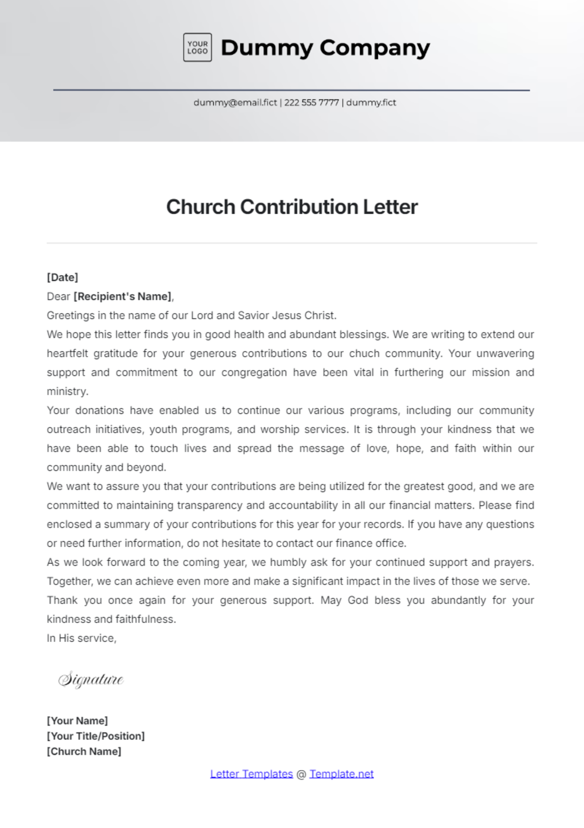 Church Contribution Letter Template - Edit Online & Download