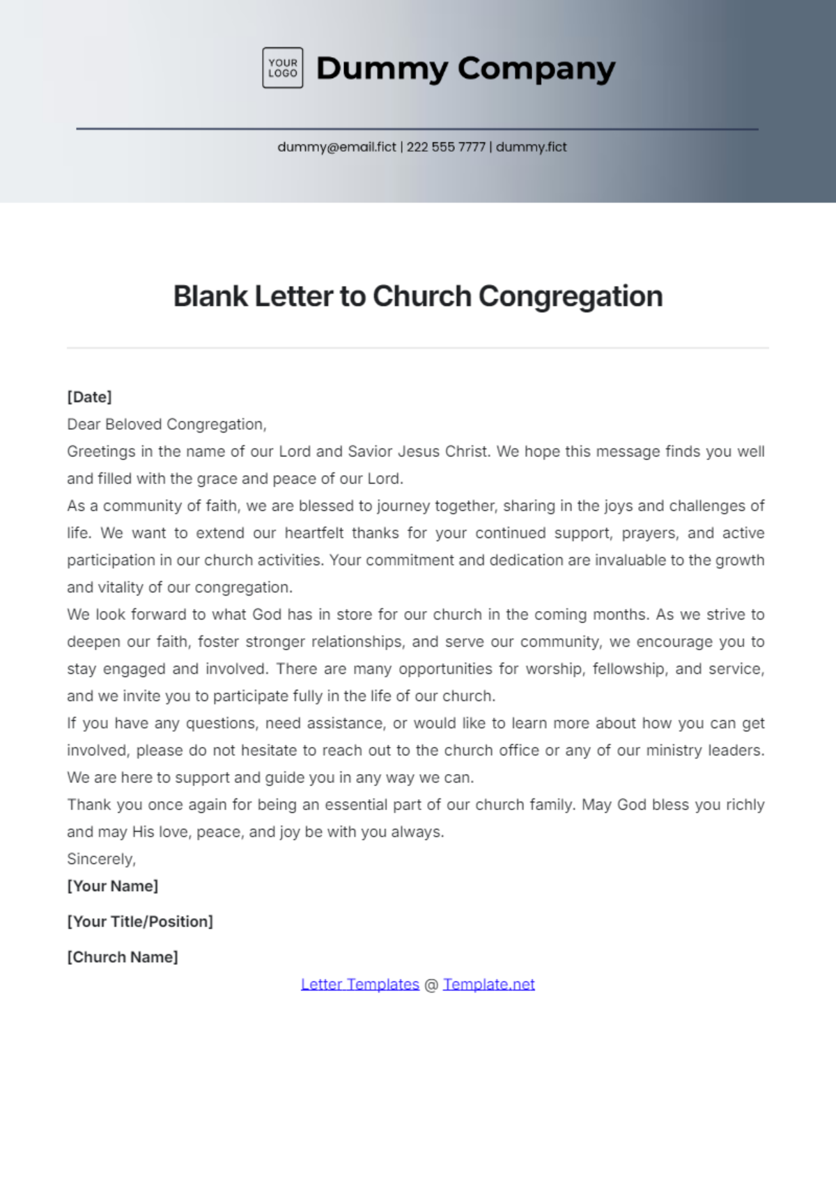 Blank Letter to Church Congregation Template - Edit Online & Download