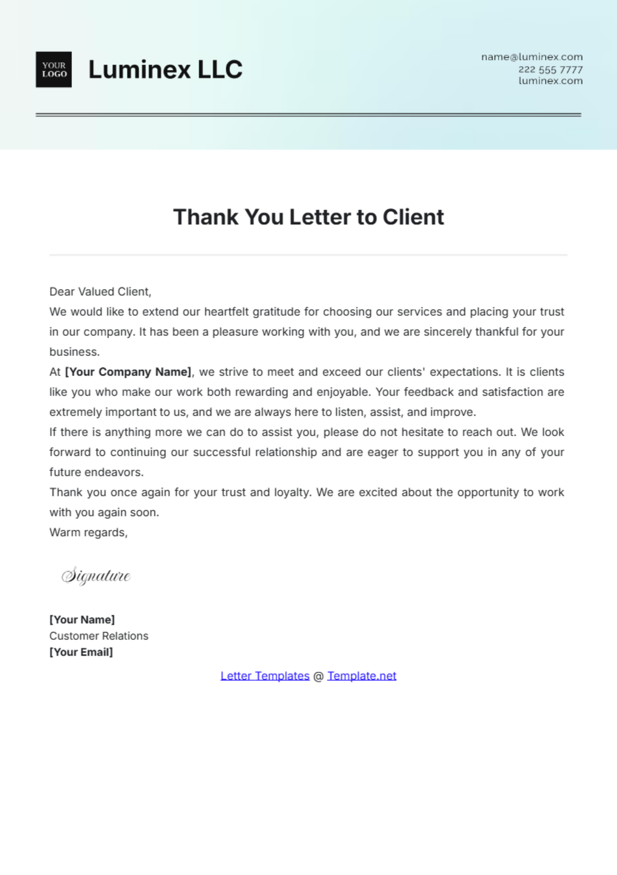 Thank You Letter to Client Template - Edit Online & Download