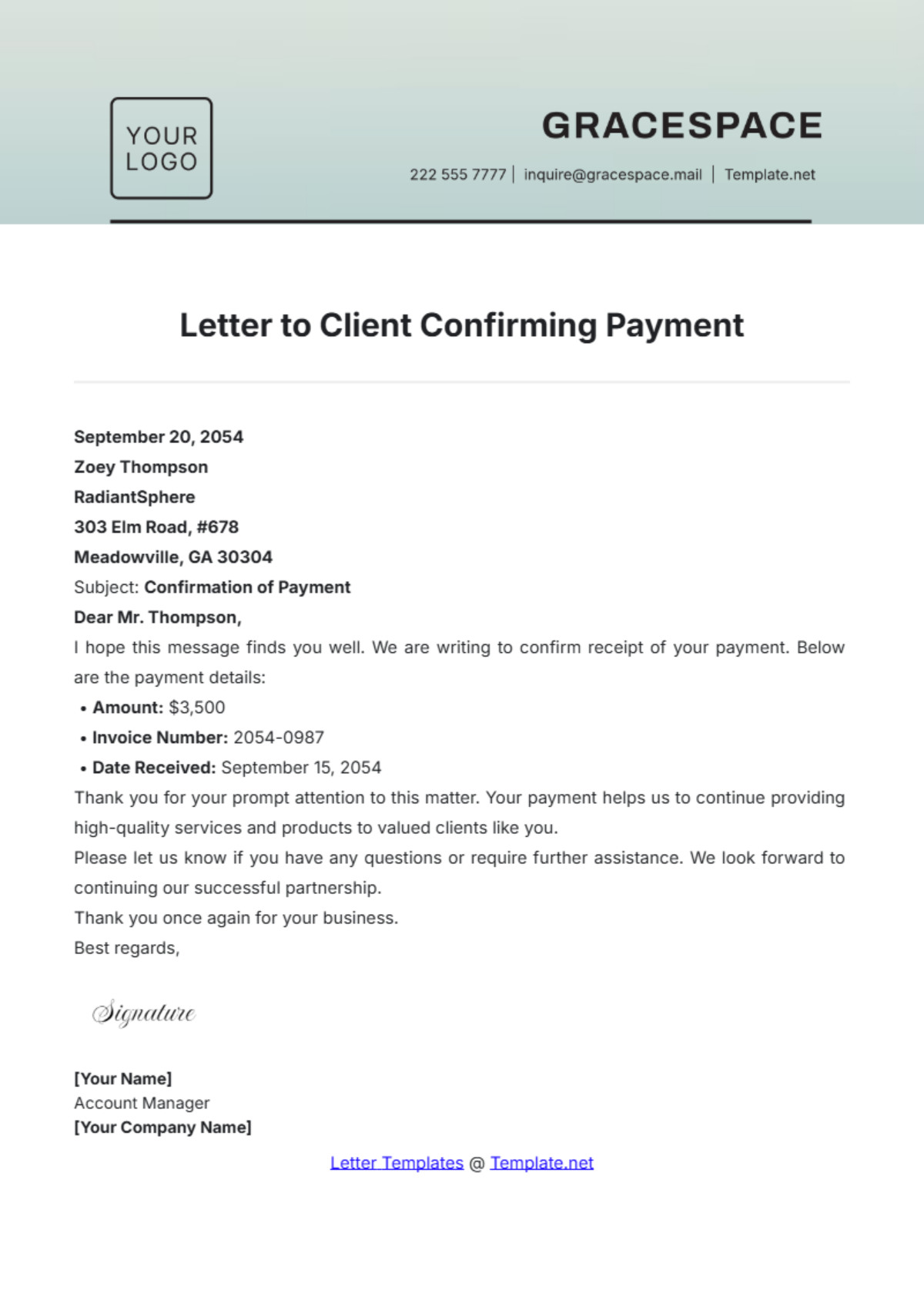 Letter to Client Confirming Payment Template - Edit Online & Download