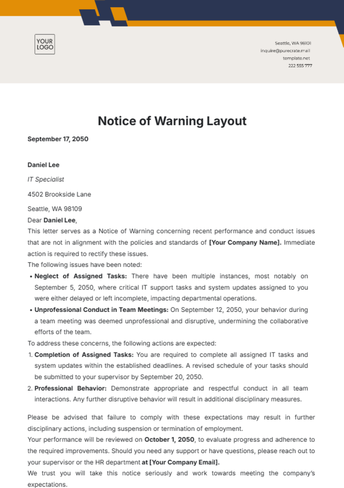 Notice of Warning Layout Template - Edit Online & Download