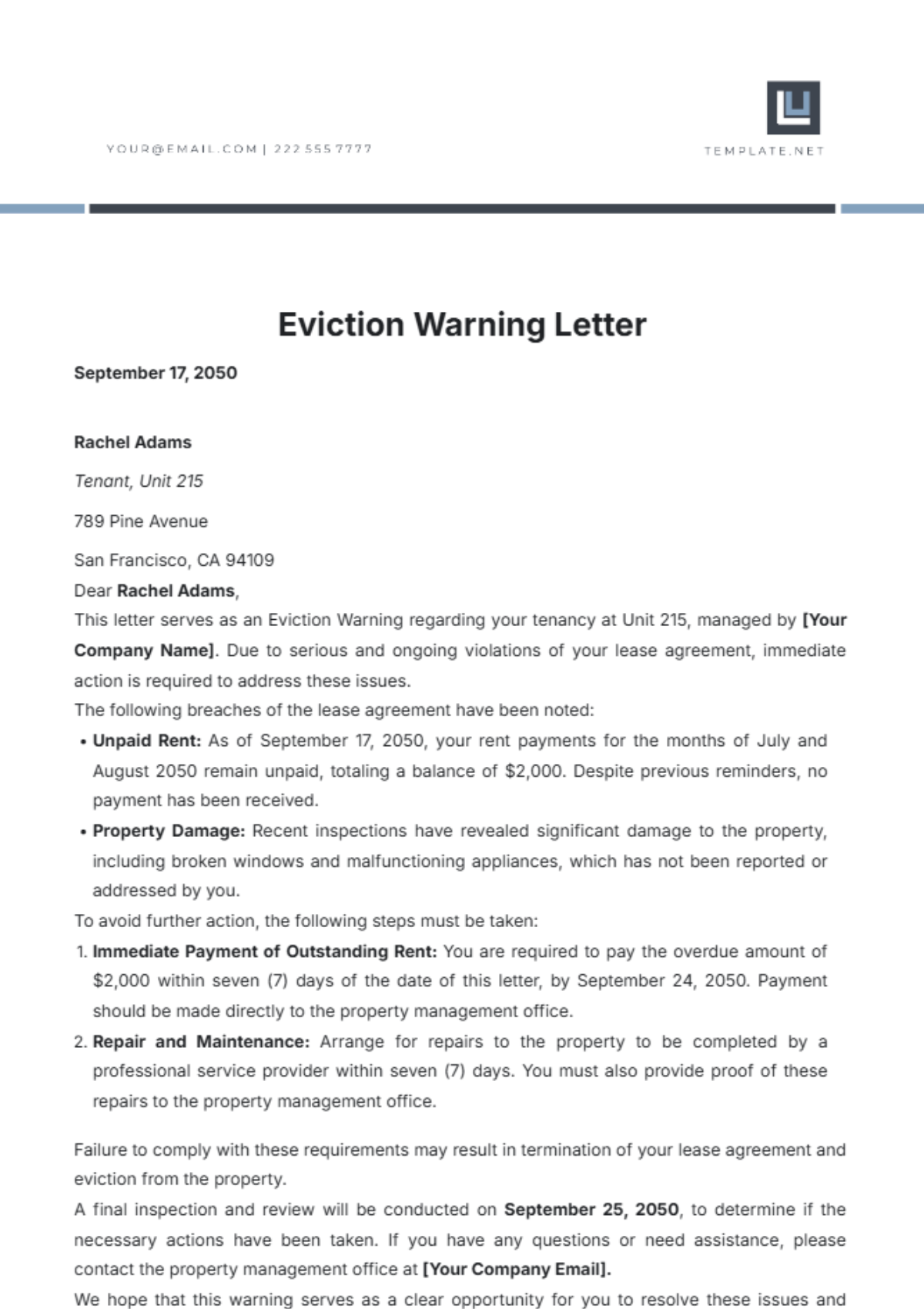 Eviction Warning Letter Template - Edit Online & Download